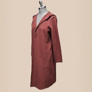 Eileen Fisher Relaxed Hooded Wool Drape Coat in Deep Garnet